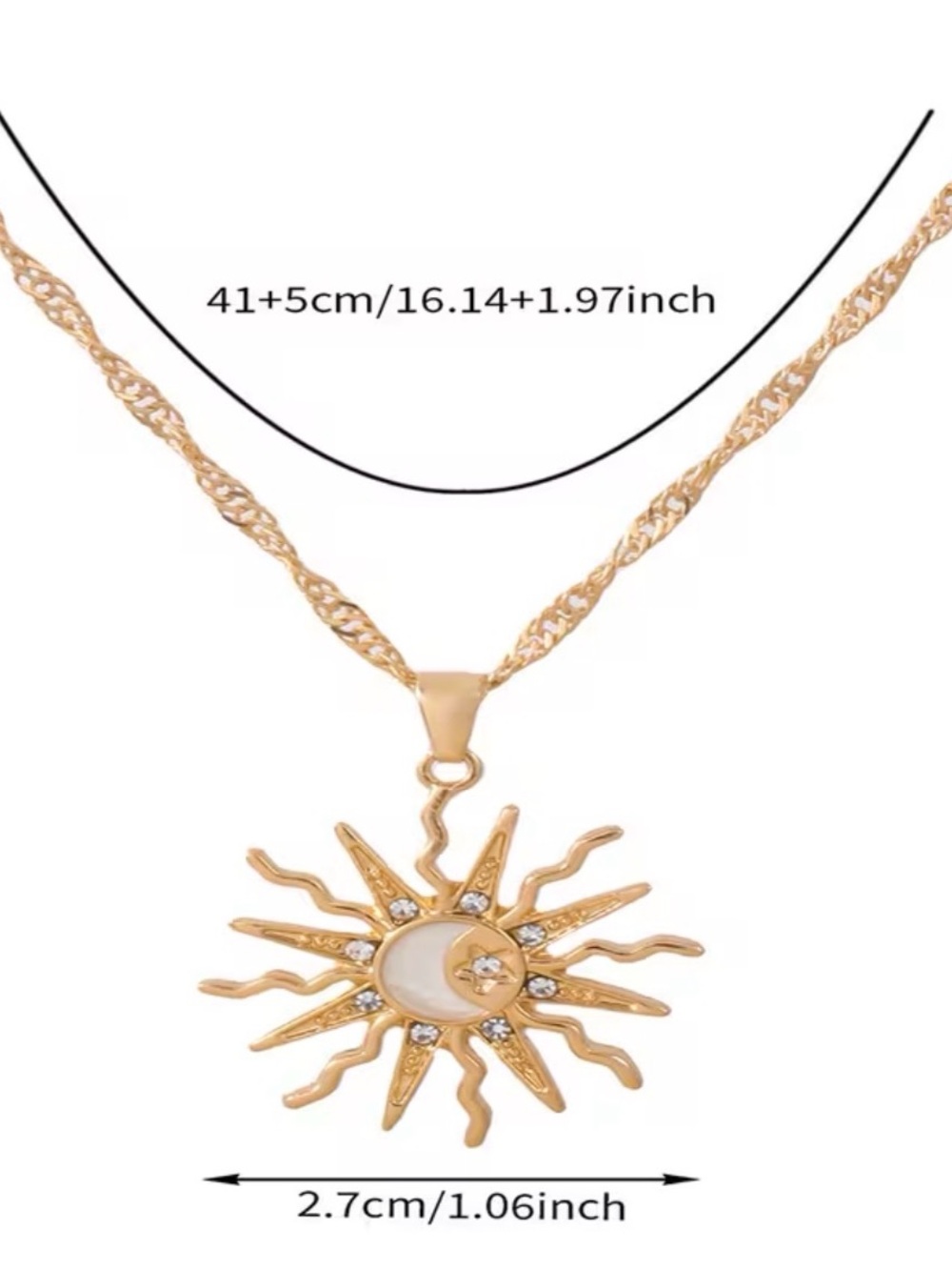 Gold Sun & Crescent Moon Pendant Necklace with Mother-of-Pearl Accent - Picture 3 of 6